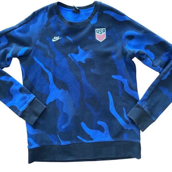 Nike Mens Sweatshirt L US National  Soccer Team Camo Blue/Black Pullover - Picture 1 of 9